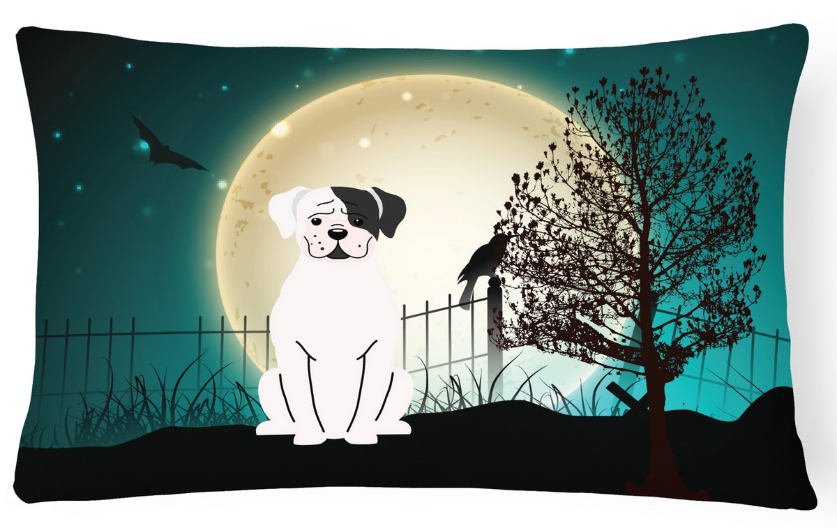 Halloween Scary White Boxer Cooper Canvas Fabric Decorative Pillow