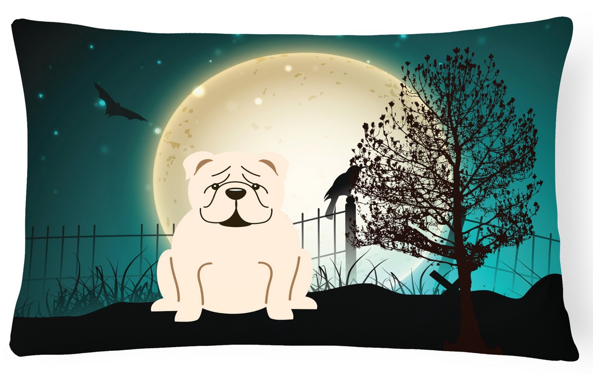 Halloween Scary English Bulldog White Canvas Fabric Decorative Pillow