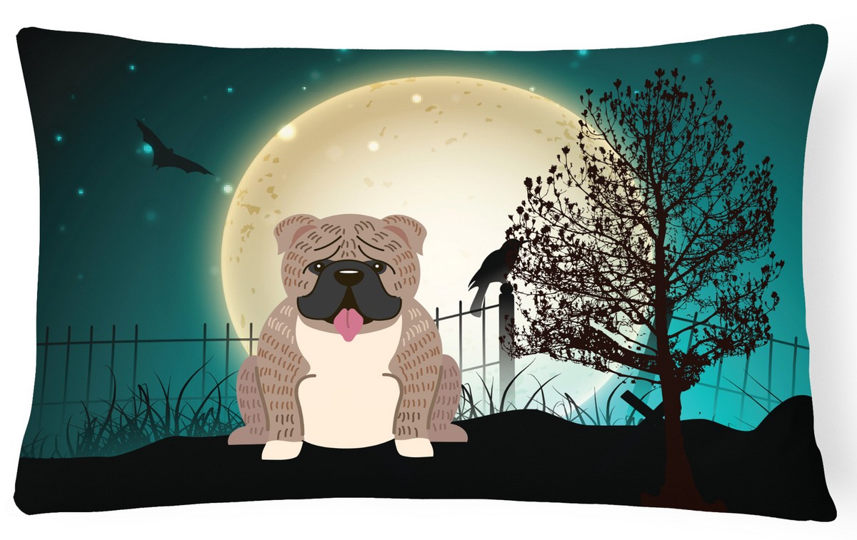 Halloween Scary English Bulldog Grey Brindle Canvas Fabric Decorative Pillow