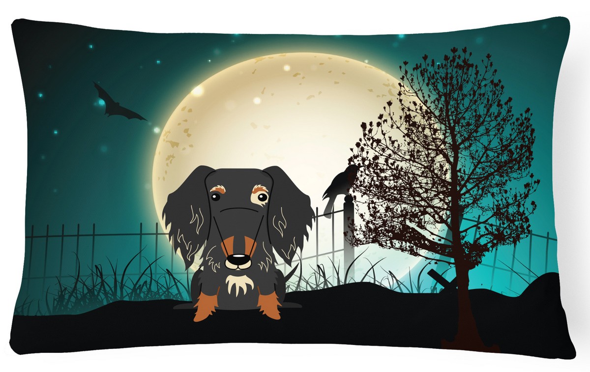 Halloween Scary Wire Haired Dachshund Dapple Canvas Fabric Decorative Pillow
