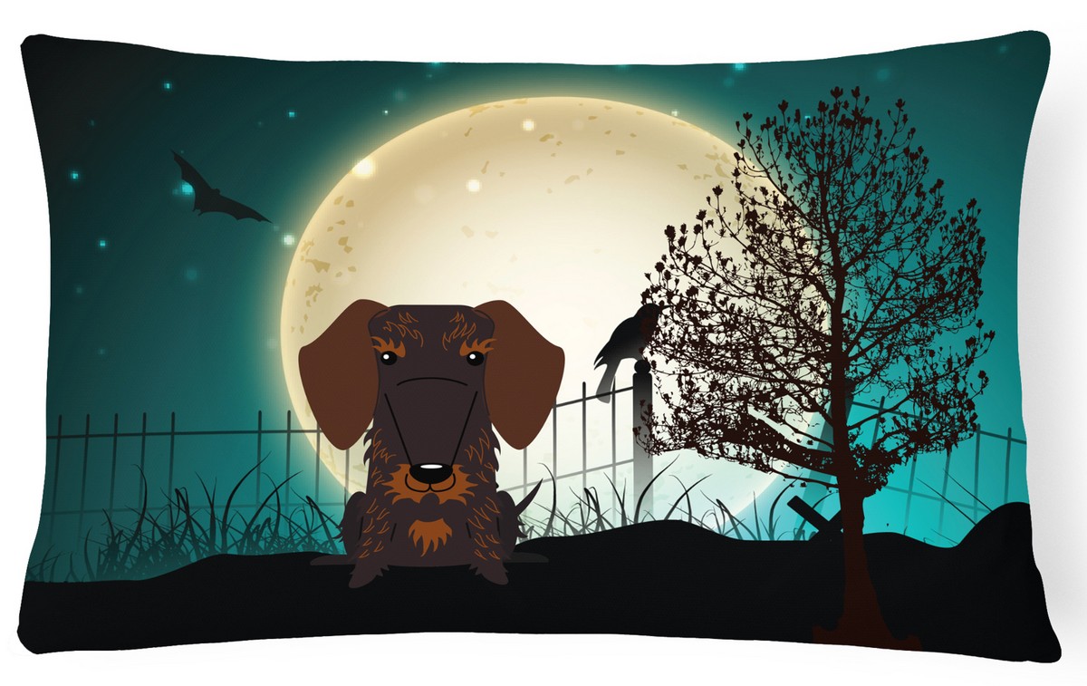 Halloween Scary Wire Haired Dachshund Chocolate Canvas Fabric Decorative Pillow