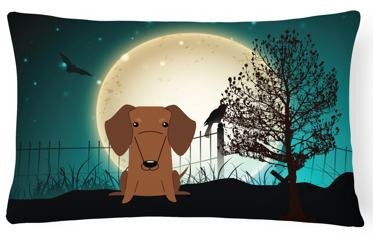 Halloween Scary Dachshund Red & Brown Canvas Fabric Decorative Pillow