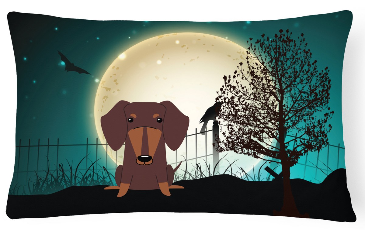 Halloween Scary Dachshund Chocolate Canvas Fabric Decorative Pillow