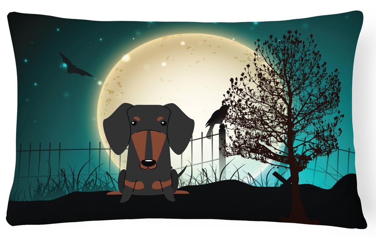 Halloween Scary Dachshund Black & Tan Canvas Fabric Decorative Pillow