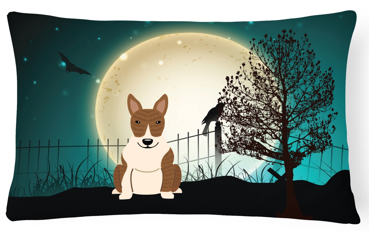 Halloween Scary Bull Terrier Brindle Canvas Fabric Decorative Pillow