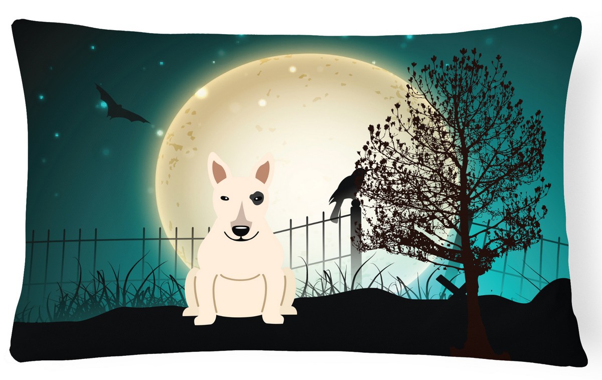 Halloween Scary Bull Terrier White Canvas Fabric Decorative Pillow