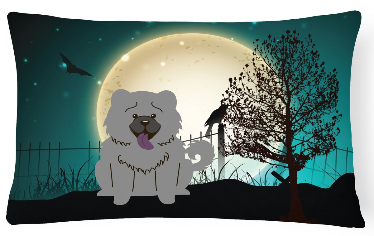 Halloween Scary Chow Chow Blue Canvas Fabric Decorative Pillow