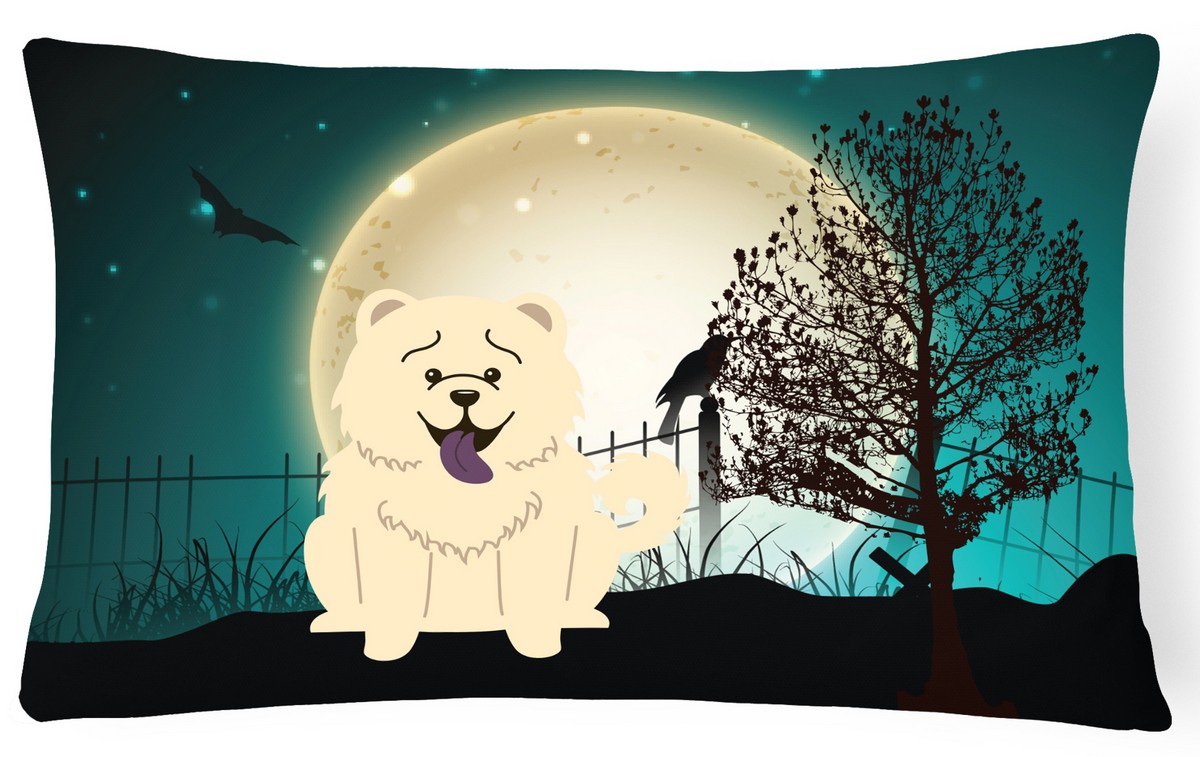 Halloween Scary Chow Chow White Canvas Fabric Decorative Pillow