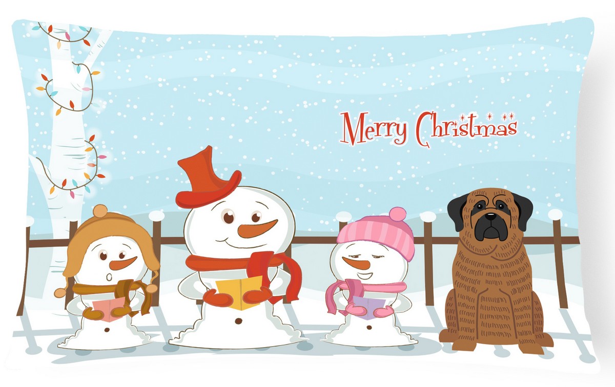 Merry Christmas Carolers Mastiff Brindle Canvas Fabric Decorative Pillow