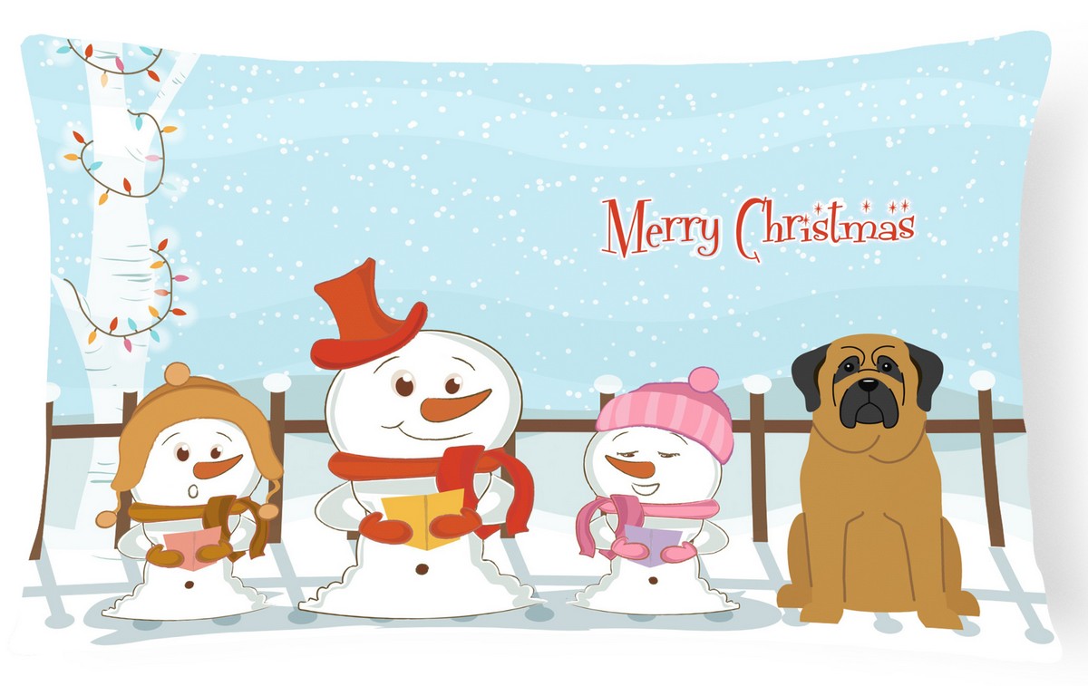 Merry Christmas Carolers Mastiff Canvas Fabric Decorative Pillow