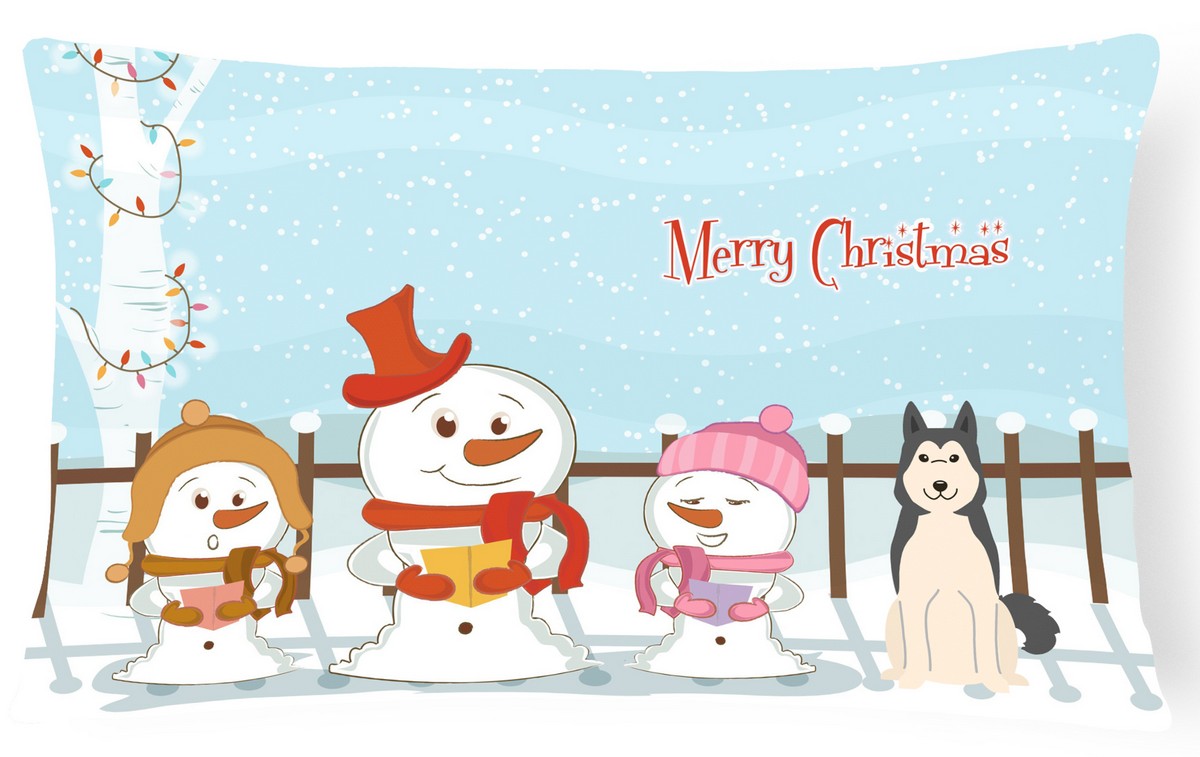 Merry Christmas Carolers West Siberian Laika Spitz Canvas Fabric Decorative Pillow