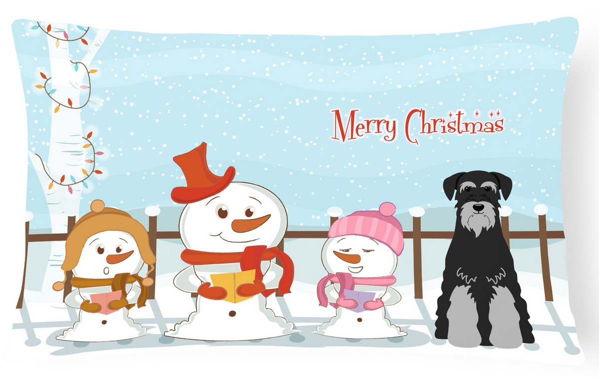 Merry Christmas Carolers Standard Schnauzer Black & Grey Canvas Fabric Decorative Pillow
