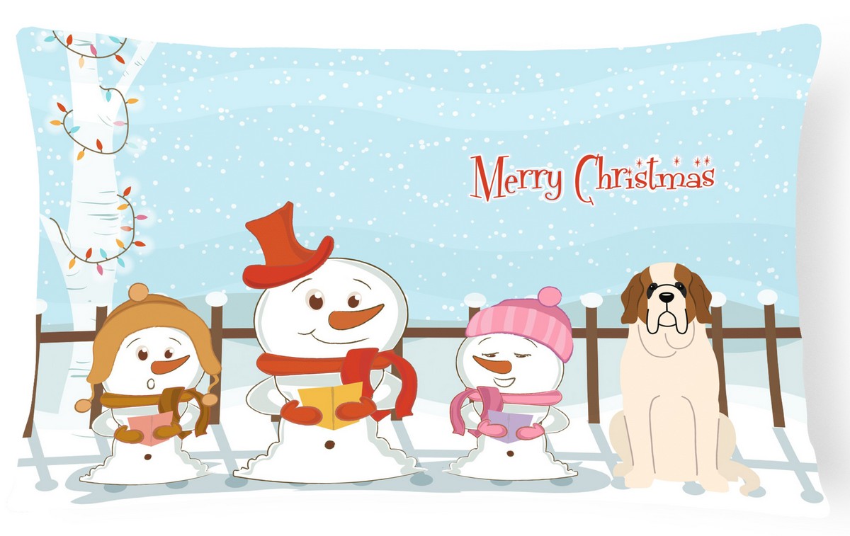 Merry Christmas Carolers Saint Bernard Canvas Fabric Decorative Pillow