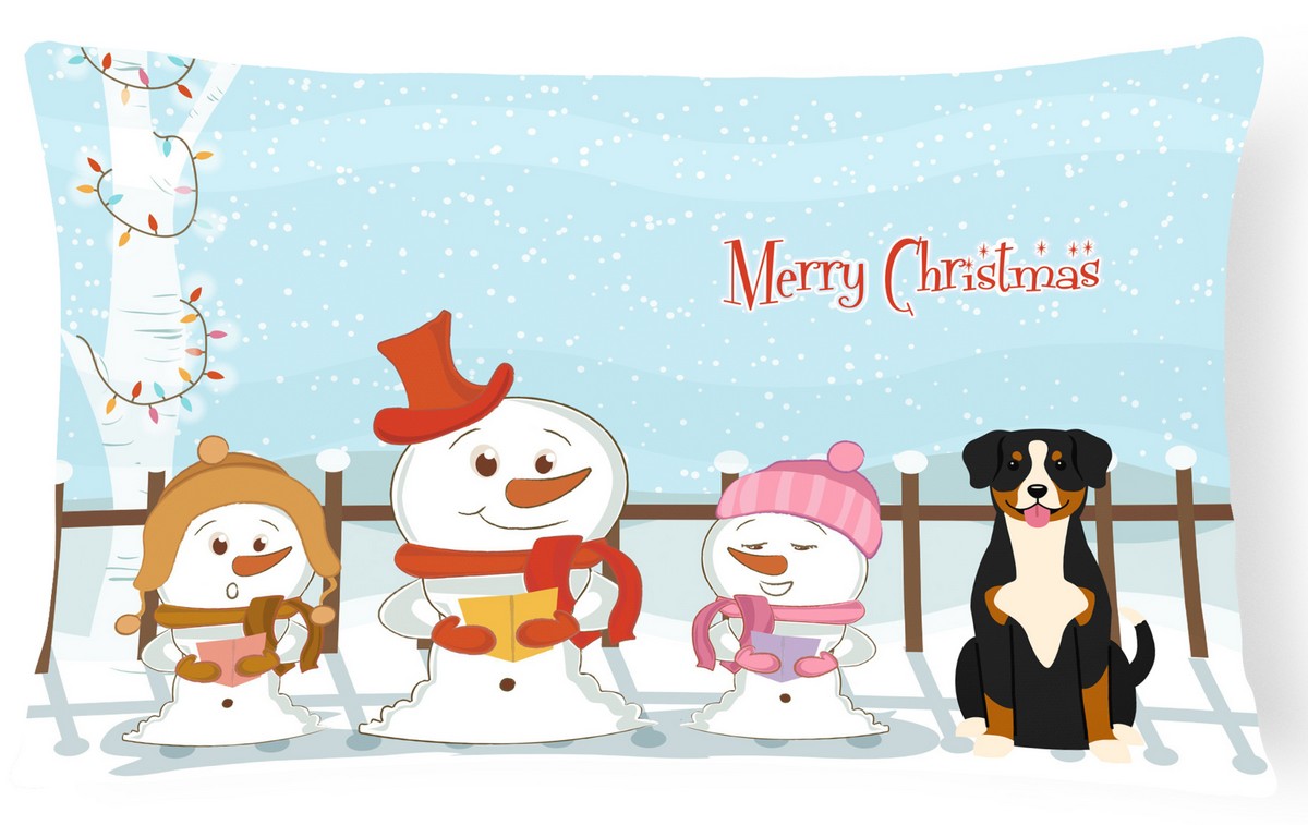 Merry Christmas Carolers Entlebucher Canvas Fabric Decorative Pillow