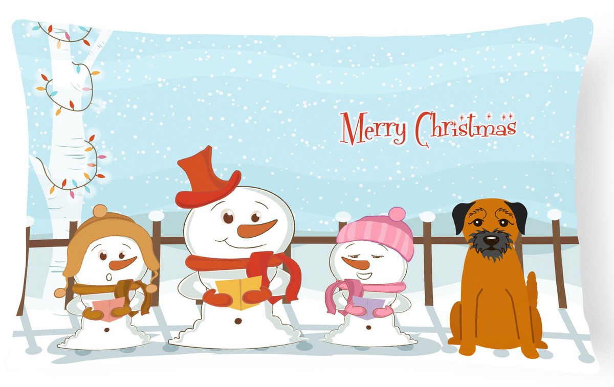 Merry Christmas Carolers Border Terrier Canvas Fabric Decorative Pillow