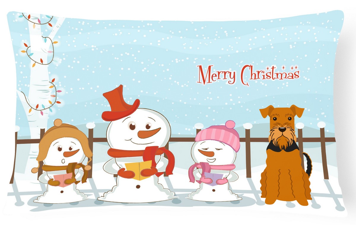 Merry Christmas Carolers Airedale Canvas Fabric Decorative Pillow
