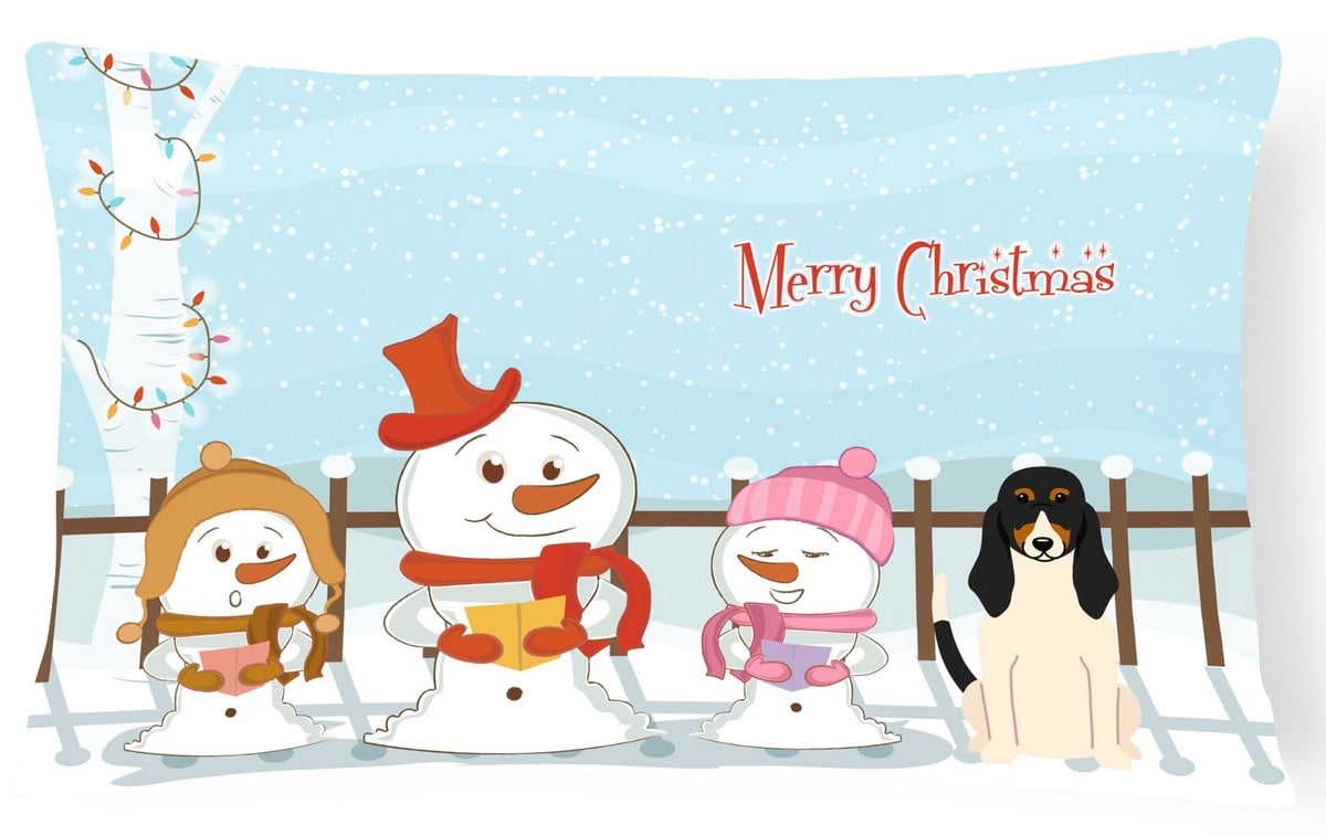 Merry Christmas Carolers Swiss Hound Canvas Fabric Decorative Pillow