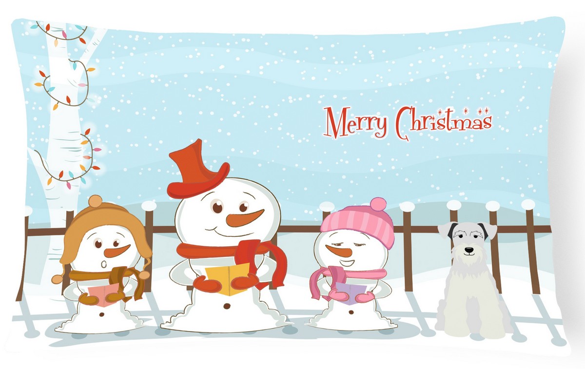 Merry Christmas Carolers Miniature Schanuzer White Canvas Fabric Decorative Pillow