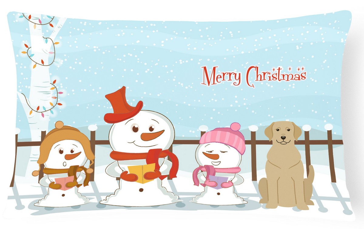 Merry Christmas Carolers Yellow Labrador Canvas Fabric Decorative Pillow