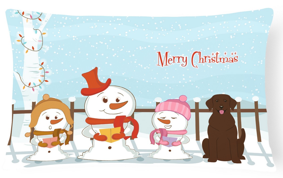 Merry Christmas Carolers Chocolate Labrador Canvas Fabric Decorative Pillow