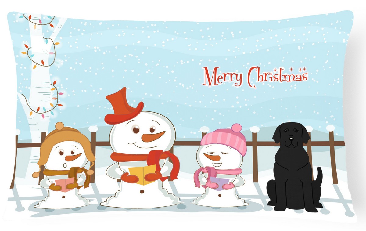 Merry Christmas Carolers Black Labrador Canvas Fabric Decorative Pillow