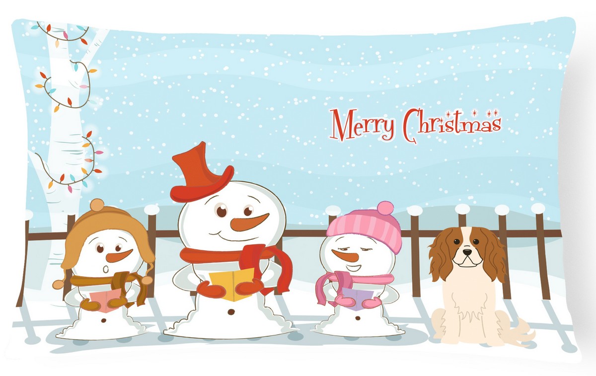 Merry Christmas Carolers Cavalier Spaniel Canvas Fabric Decorative Pillow
