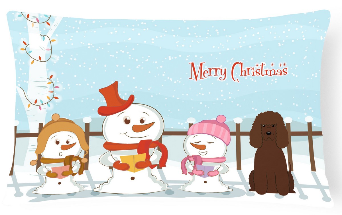 Merry Christmas Carolers Irish Water Spaniel Canvas Fabric Decorative Pillow