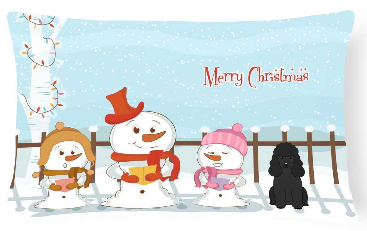 Merry Christmas Carolers Poodle Black Canvas Fabric Decorative Pillow