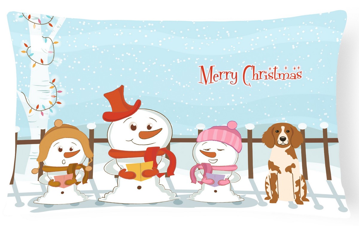 Merry Christmas Carolers Brittany Spaniel Canvas Fabric Decorative Pillow