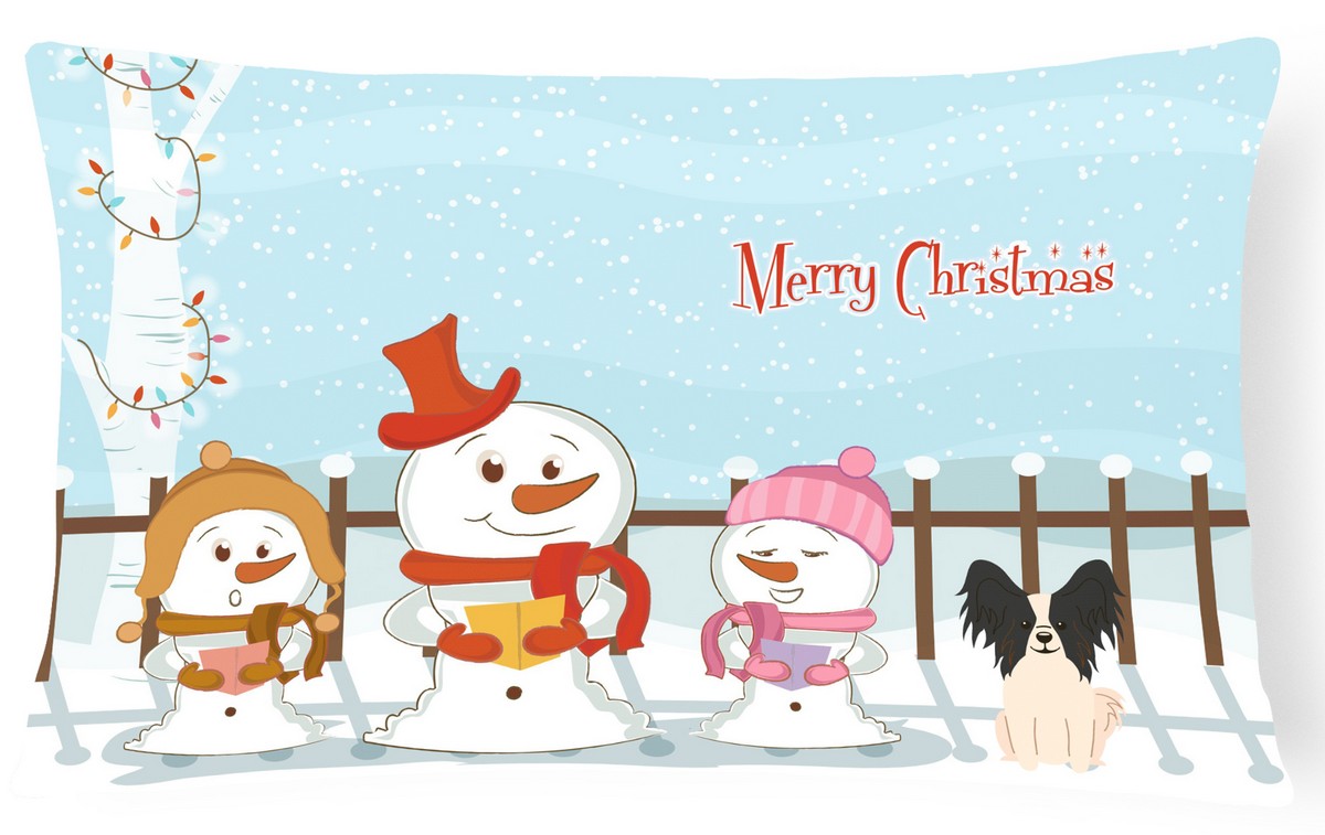 Merry Christmas Carolers Papillon Black & White Canvas Fabric Decorative Pillow