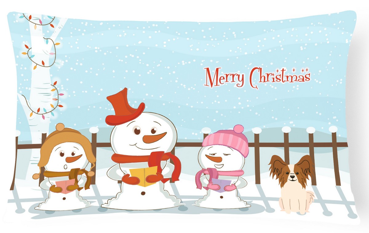 Merry Christmas Carolers Papillon Red & White Canvas Fabric Decorative Pillow