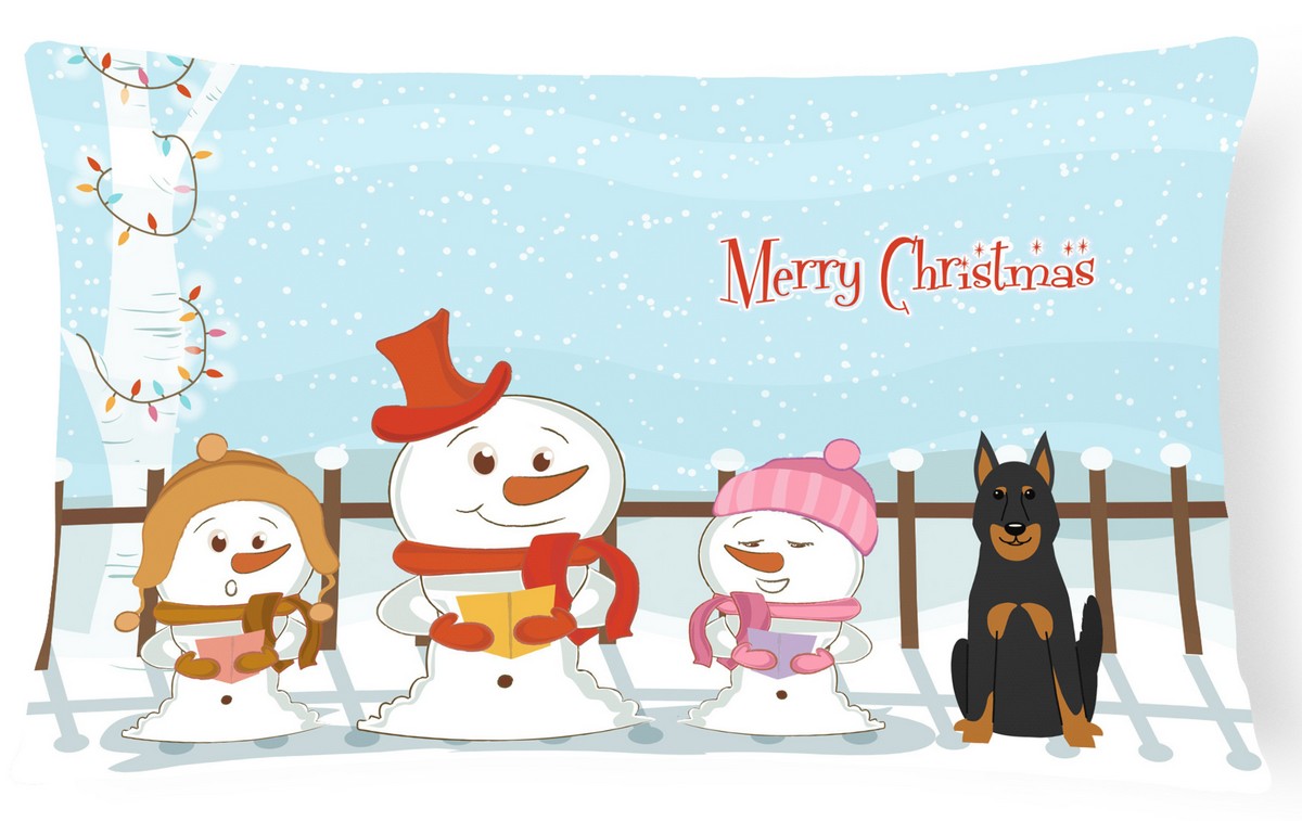 Merry Christmas Carolers Beauce Shepherd Dog Canvas Fabric Decorative Pillow