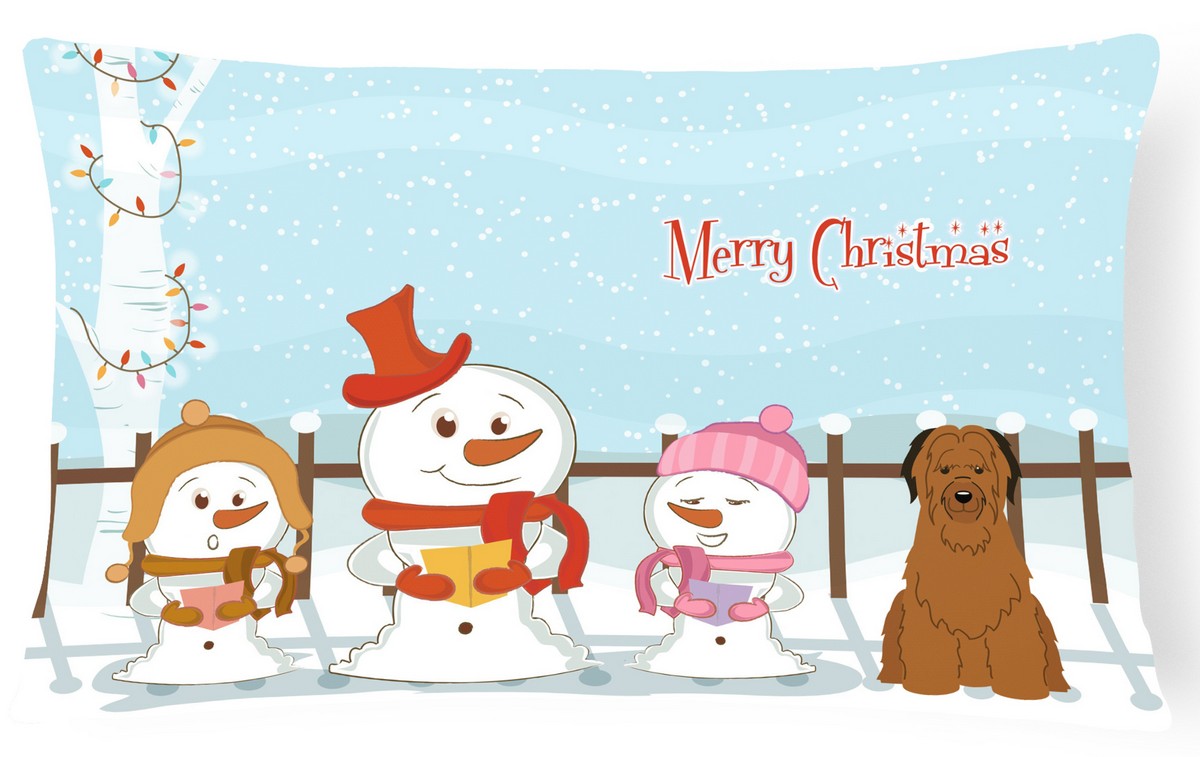 Merry Christmas Carolers Briard Brown Canvas Fabric Decorative Pillow