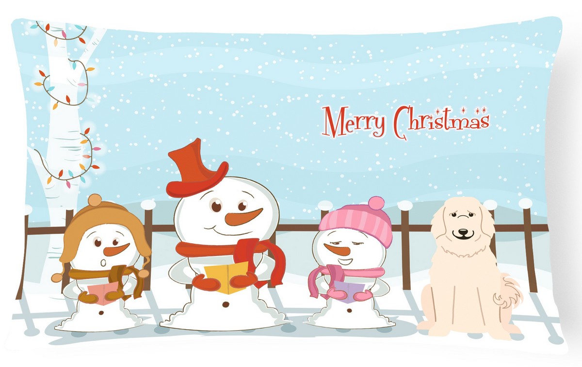 Merry Christmas Carolers Great Pyrenese Canvas Fabric Decorative Pillow