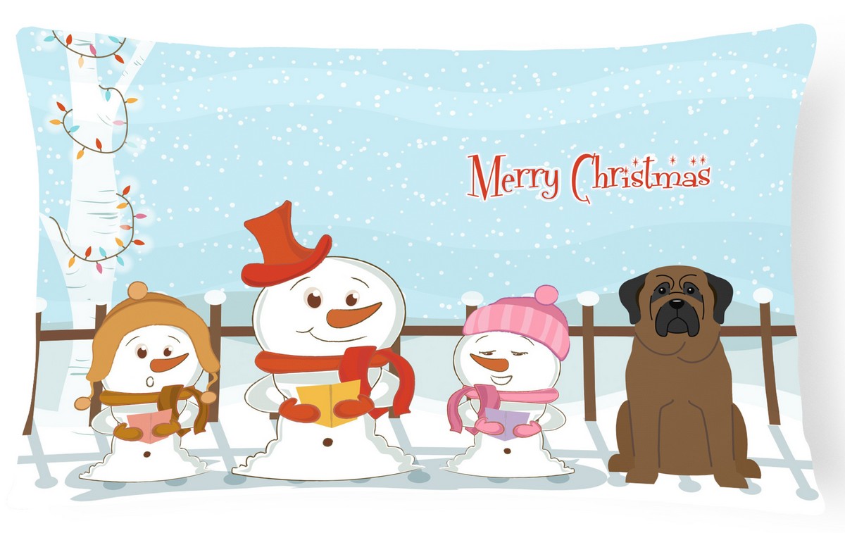 Merry Christmas Carolers Bullmastiff Canvas Fabric Decorative Pillow