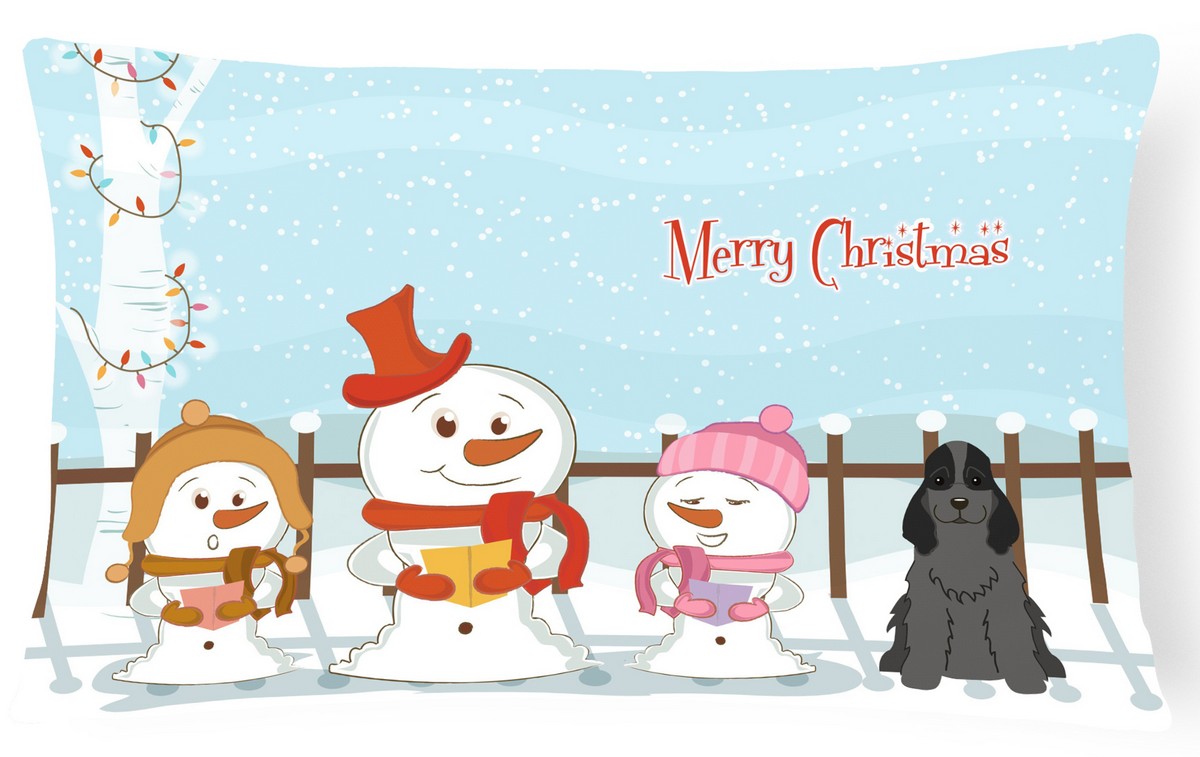 Merry Christmas Carolers Cocker Spaniel Black Canvas Fabric Decorative Pillow - Black - 12in. H x 3in. W x 16in. L
