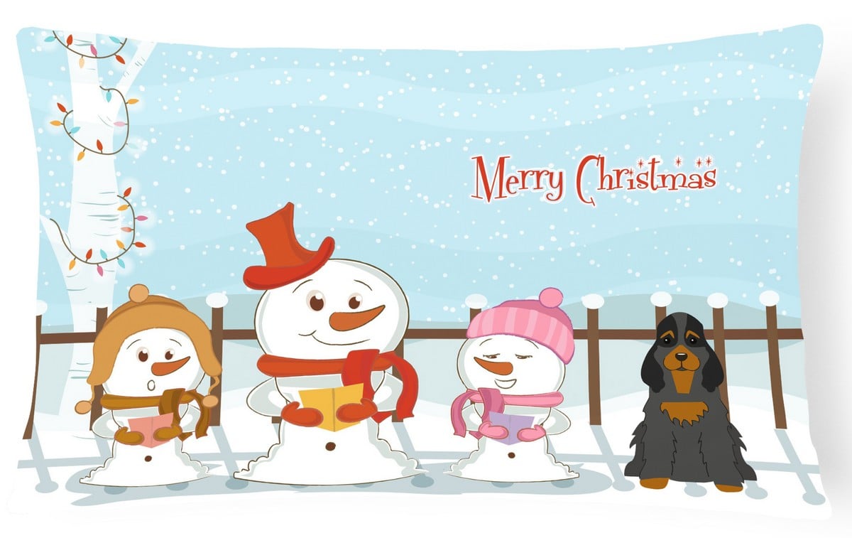 Merry Christmas Carolers Cocker Spaniel Black & Tan Canvas Fabric Decorative Pillow