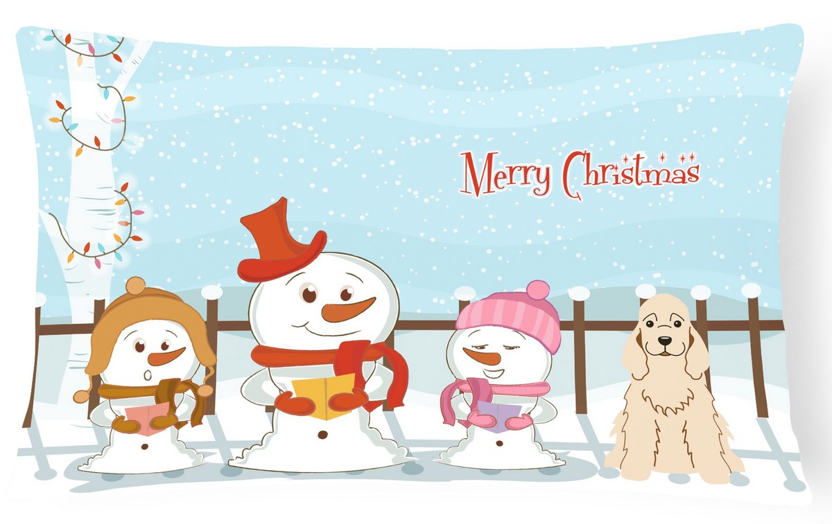 BB2425PW1216 Merry Christmas Carolers Cocker Spaniel Buff Canvas Fabric Decorative Pillow