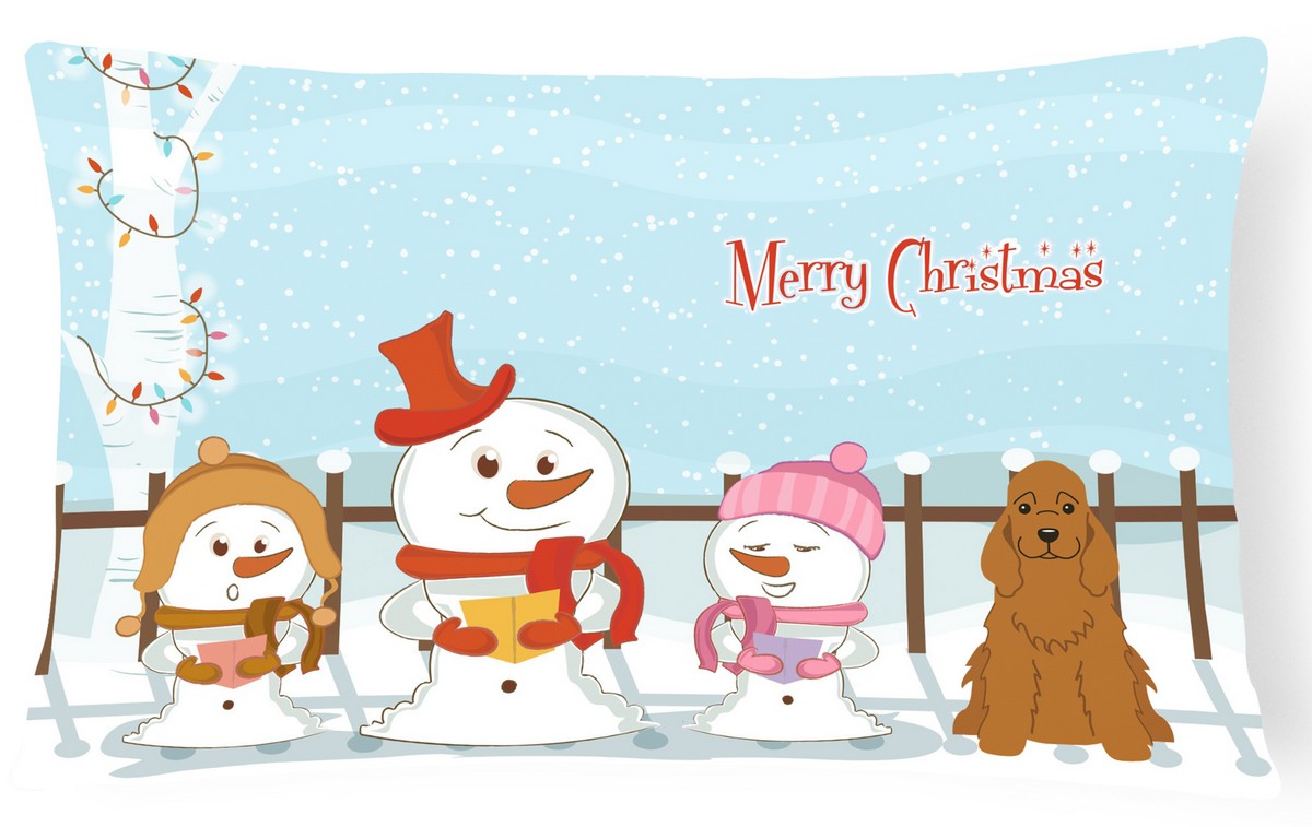 Merry Christmas Carolers Cocker Spaniel Red Canvas Fabric Decorative Pillow - Red - 12in. H x 3in. W x 16in. L