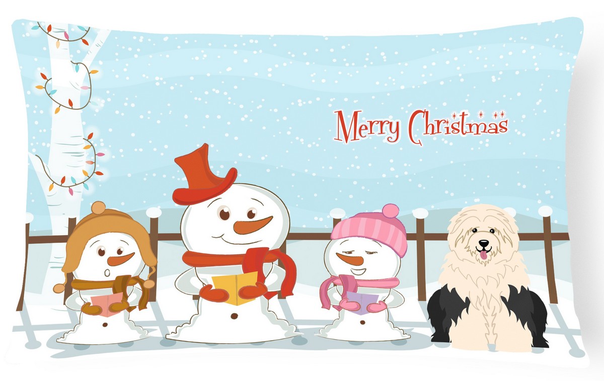 BB2427PW1216 Merry Christmas Carolers Old English Sheepdog Canvas Fabric Decorative Pillow