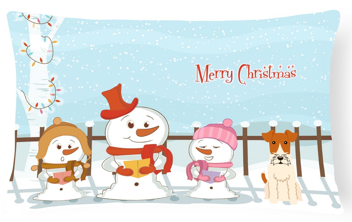 Merry Christmas Carolers Wire Fox Terrier Canvas Fabric Decorative Pillow