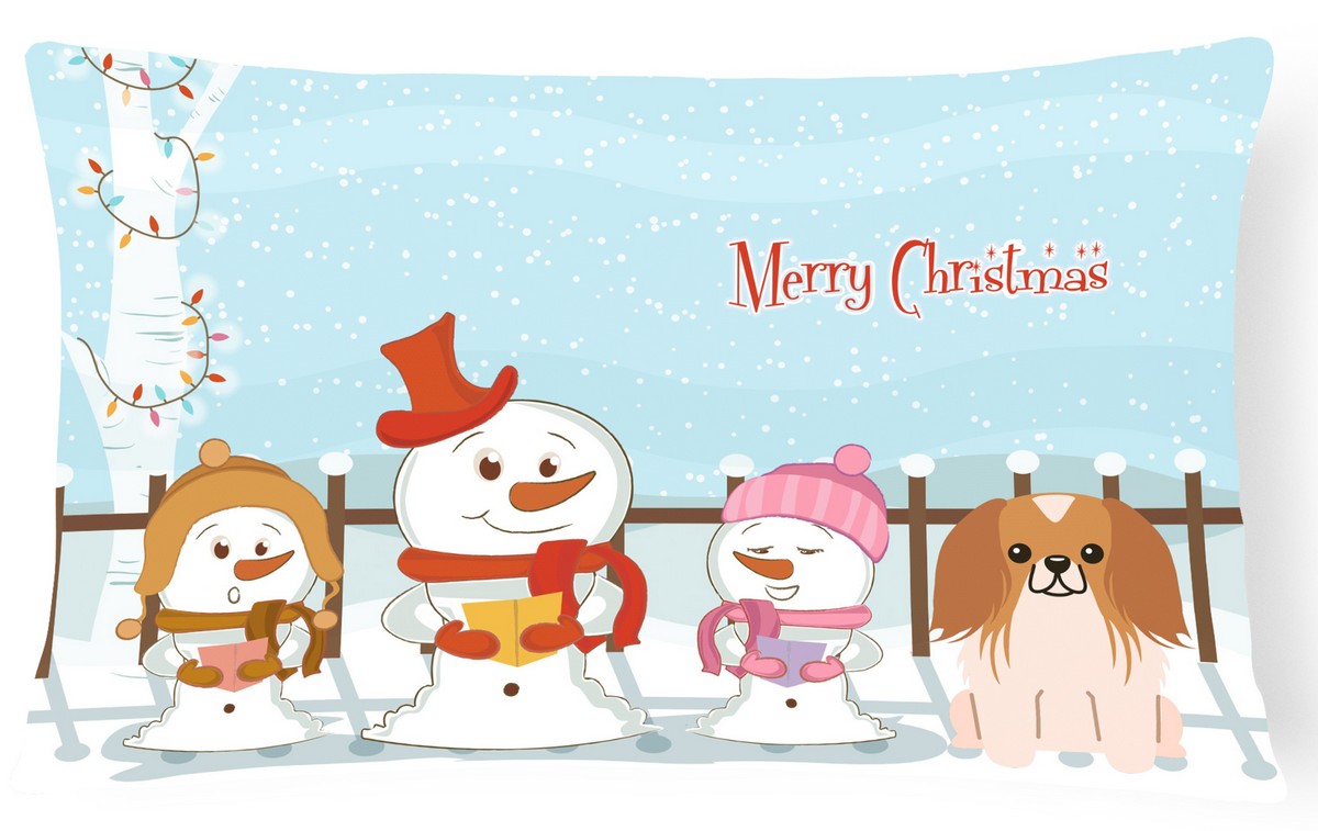 Merry Christmas Carolers Pekingnese Red & White Canvas Fabric Decorative Pillow