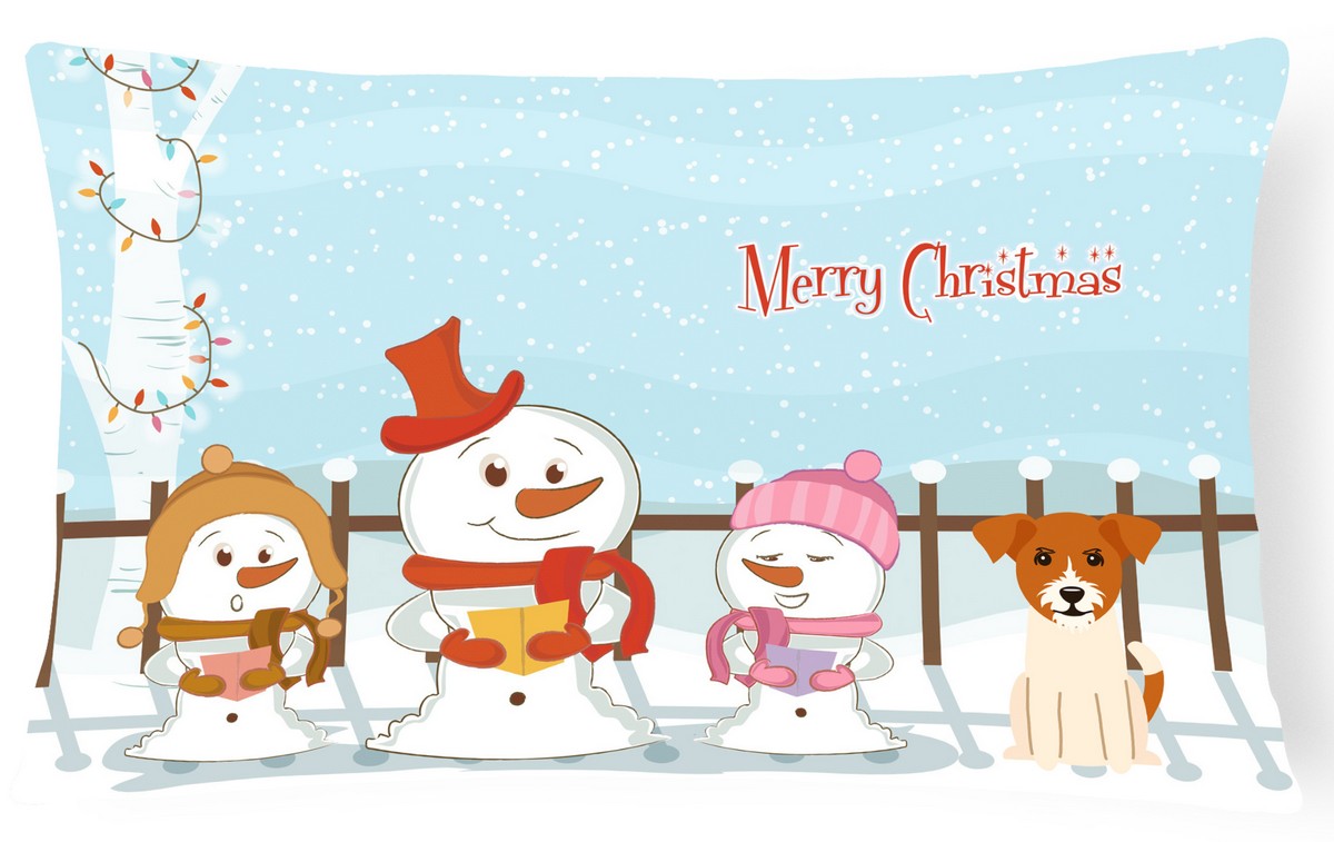 Merry Christmas Carolers Jack Russell Terrier Canvas Fabric Decorative Pillow