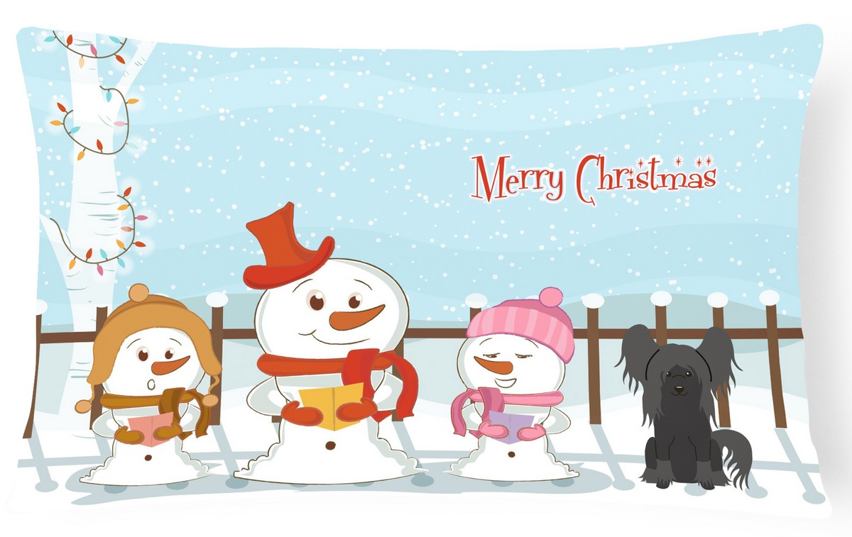 Merry Christmas Carolers Chinese Crested Black Canvas Fabric Decorative Pillow