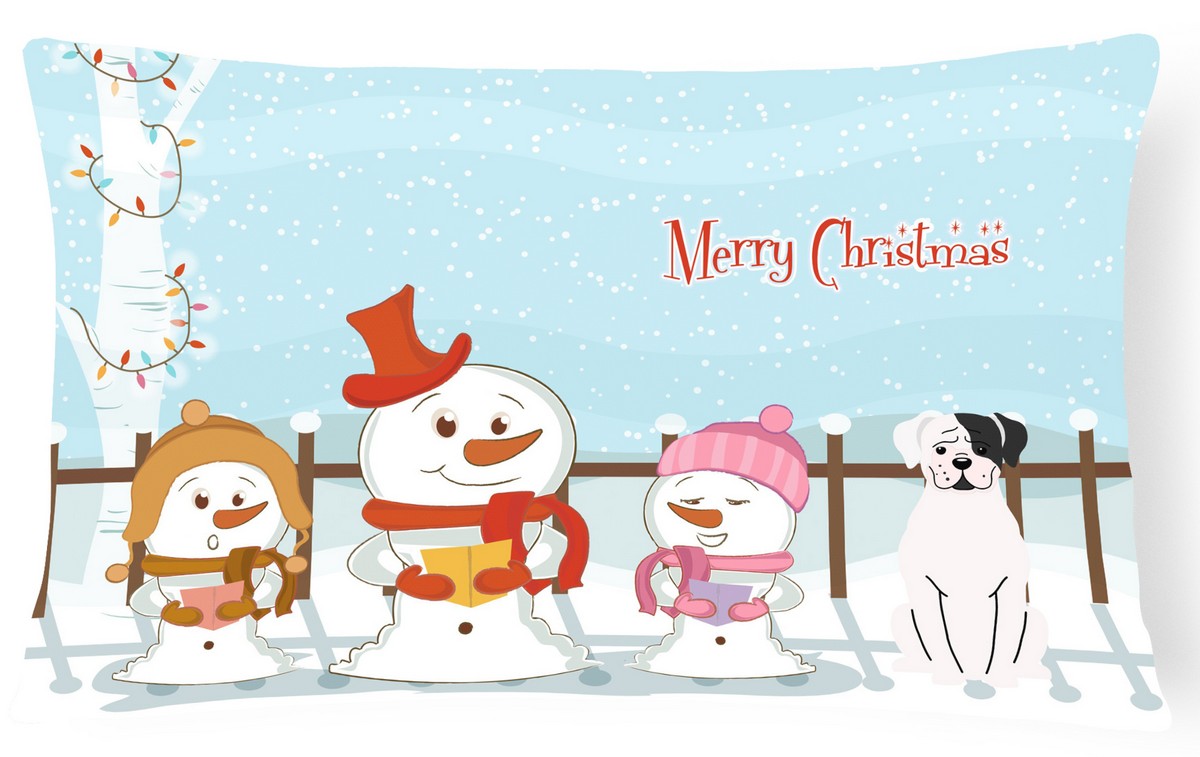 Merry Christmas Carolers White Boxer Cooper Canvas Fabric Decorative Pillow