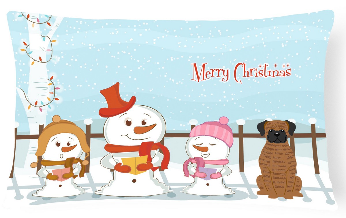 Merry Christmas Carolers Brindle Boxer Canvas Fabric Decorative Pillow