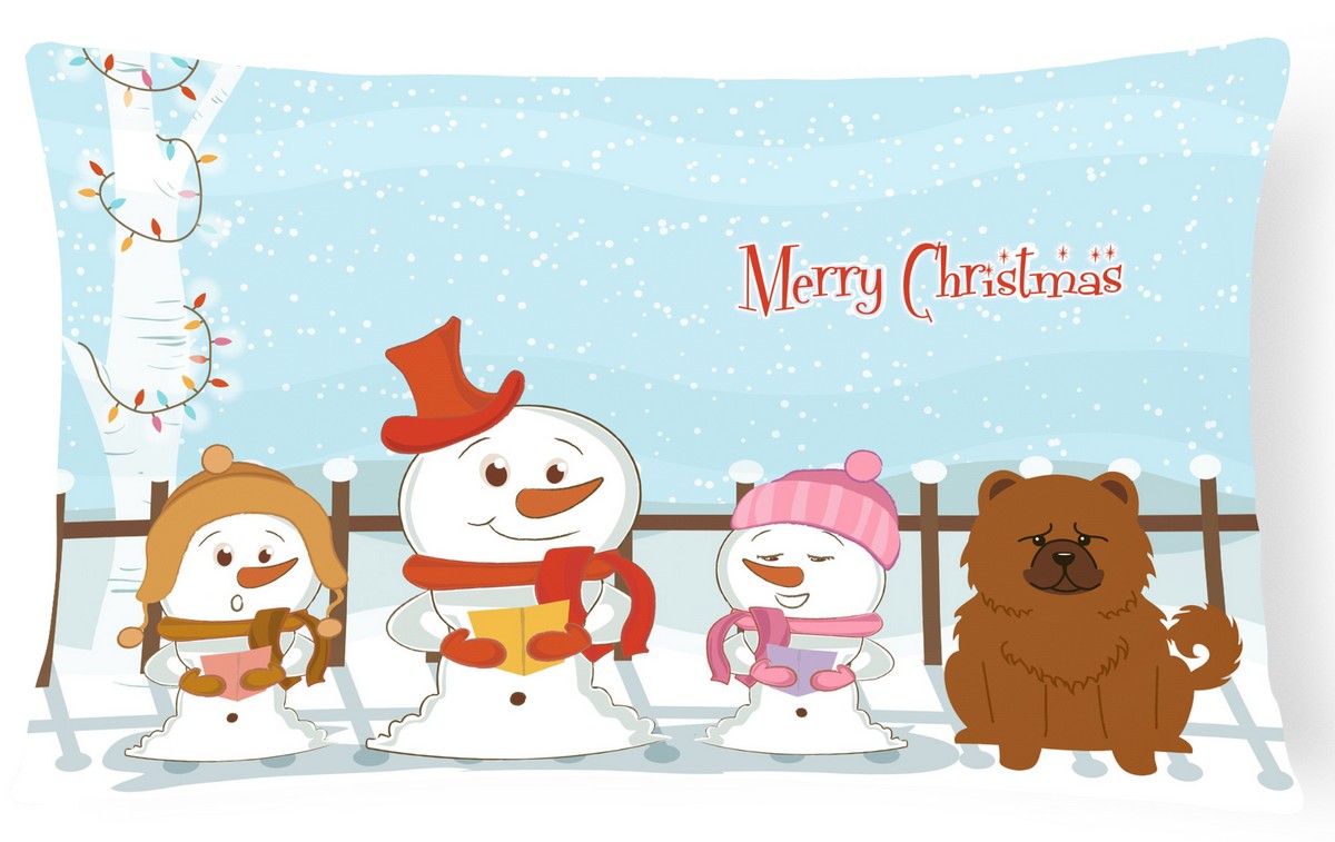 Merry Christmas Carolers Chow Chow Red Canvas Fabric Decorative Pillow