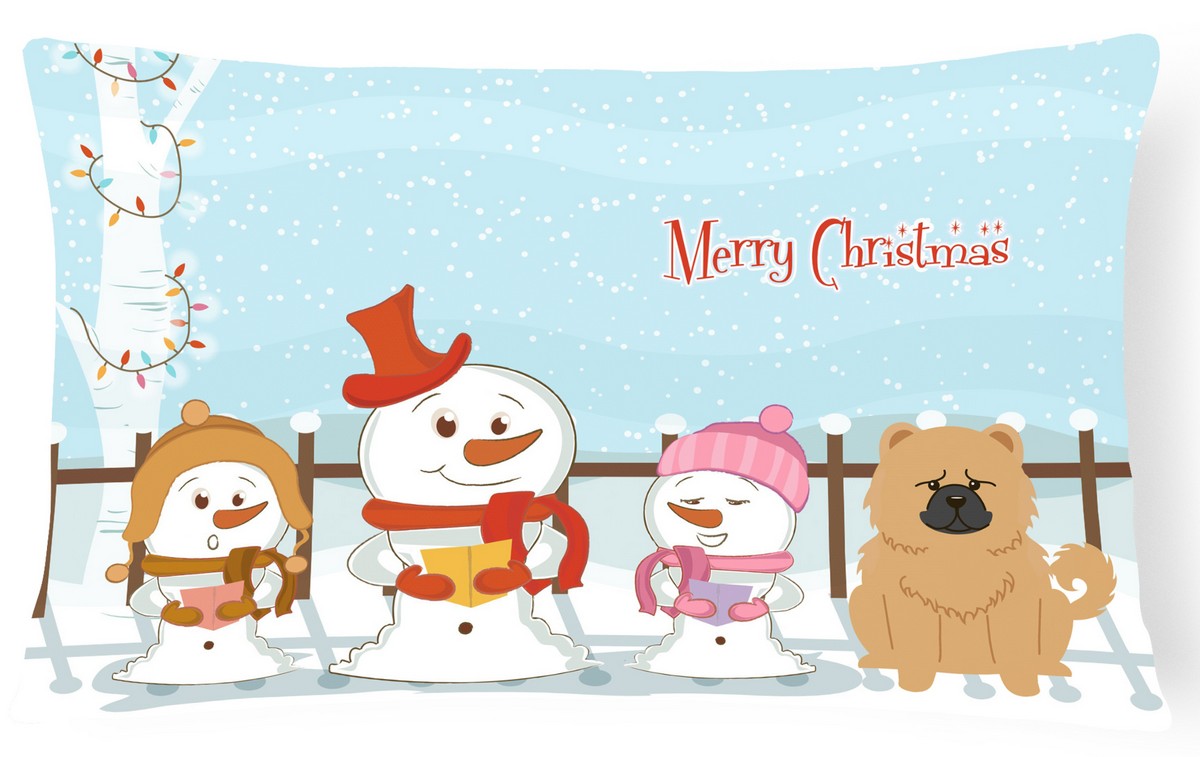 Merry Christmas Carolers Chow Chow Cream Canvas Fabric Decorative Pillow