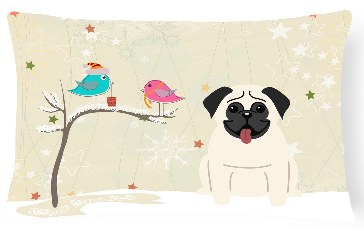Christmas Presents Between Friends Pug Cream Canvas Fabric Decorative Pillow