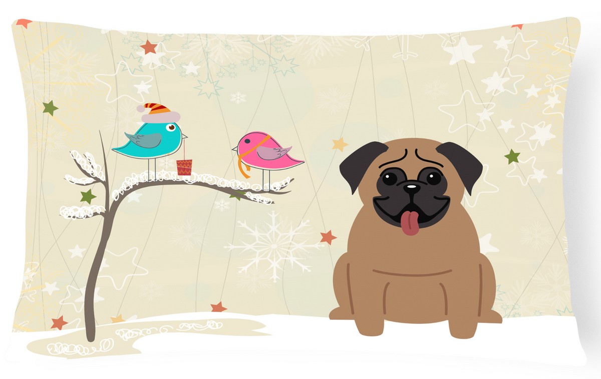 Christmas Presents Between Friends Pug Brown Canvas Fabric Decorative Pillow